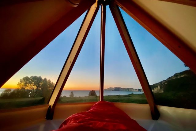 Sunrise viewed from inside the accommodation