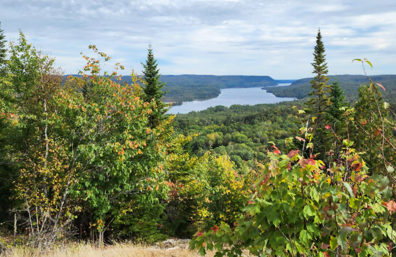 A beautiful view of a river and hills.