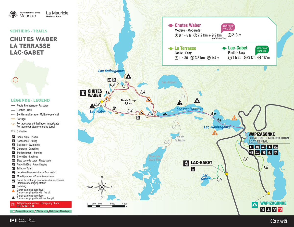 Chutes Waber, La Terrasse and Lac-Gabet trails map