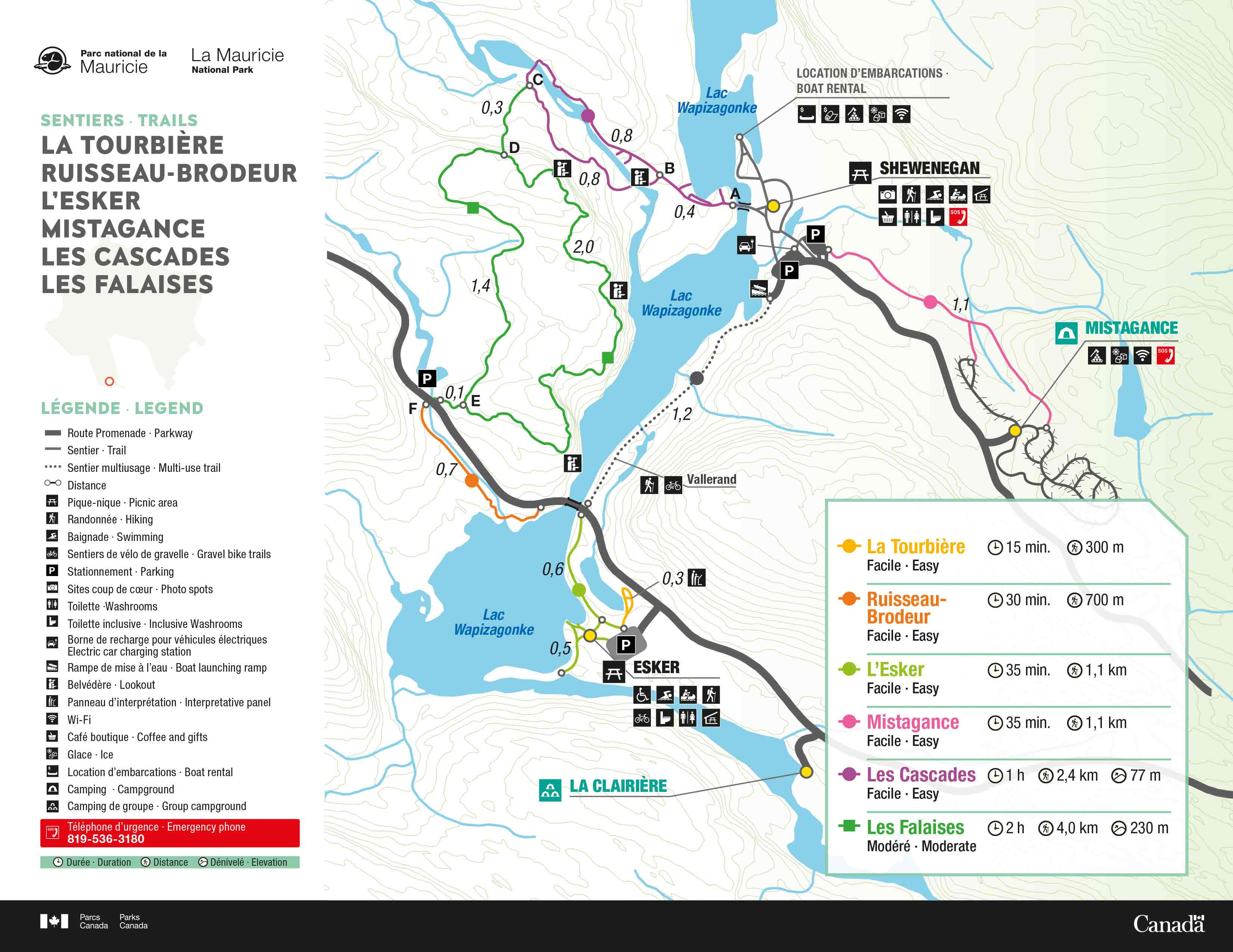 La Tourbière, Ruisseau-Brodeur, L’Esker, Mistagance, Les Cascades, Les Falaises  trails map