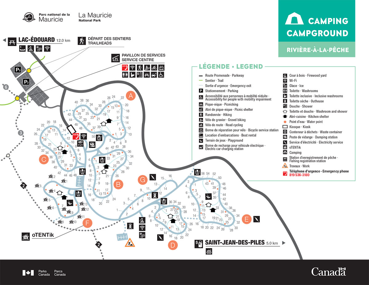 Carte du terrain de camping Rivière-à-la-Pêche