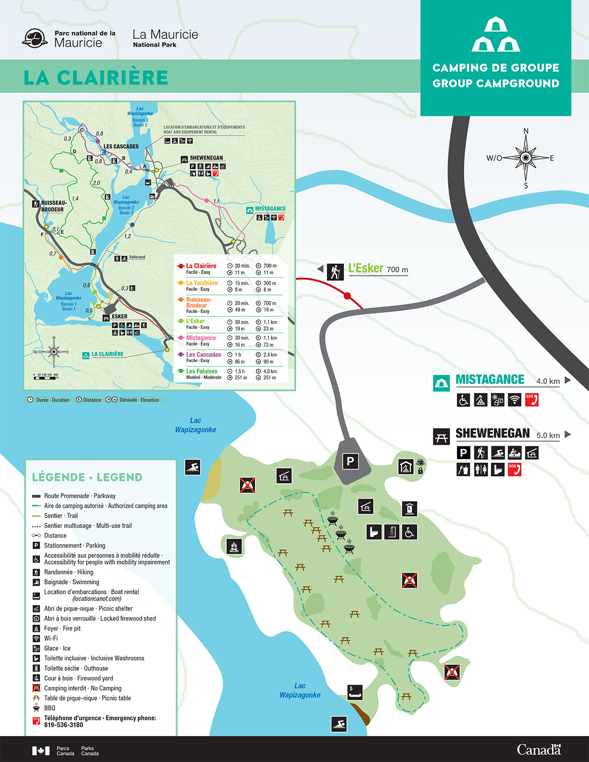 Carte du terrain de camping de groupe de la Clairière