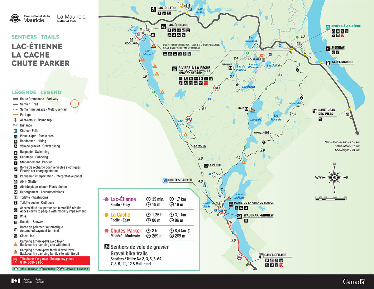 Carte des sentiers du Lac-Étienne, La Cache, Chutes-Parke