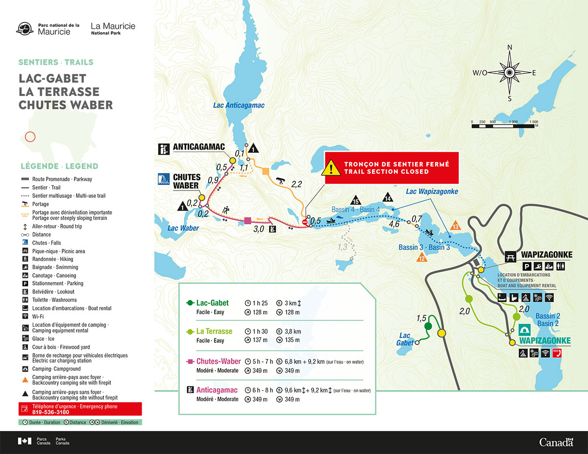 Carte des sentiers Chutes Waber, La Terrasse et Lac-Gabet