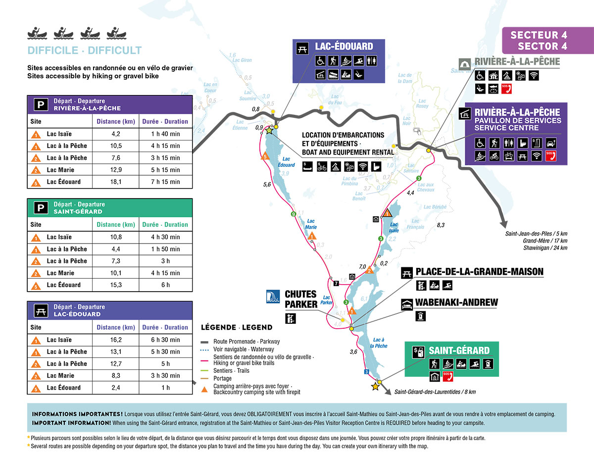 St-Gérard, Lac-Édouard and Lac-à-la-Pêche sector map - Hiking- biking access