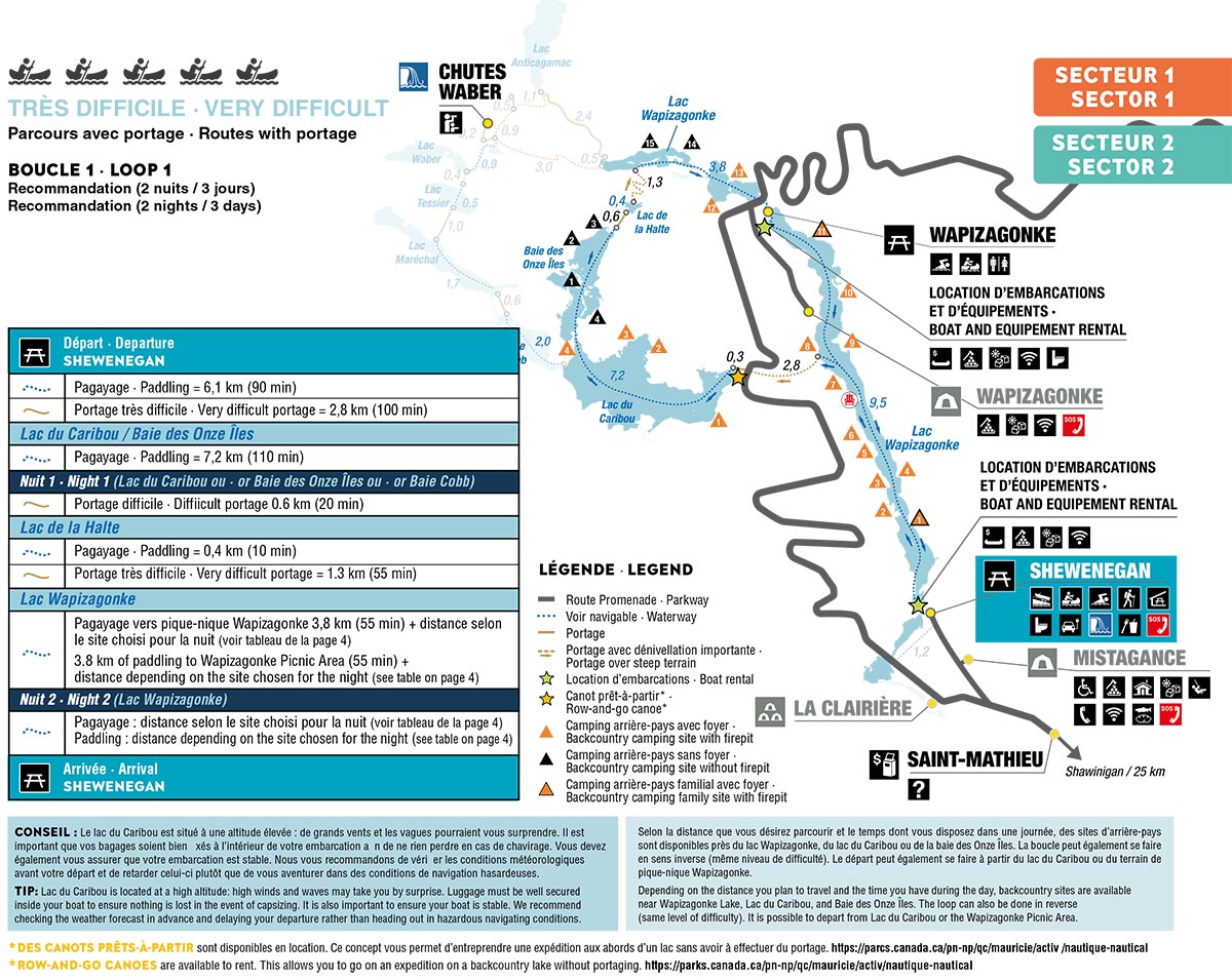 Carte des lacs Wapizagonke, Caribou et de-la-Halte