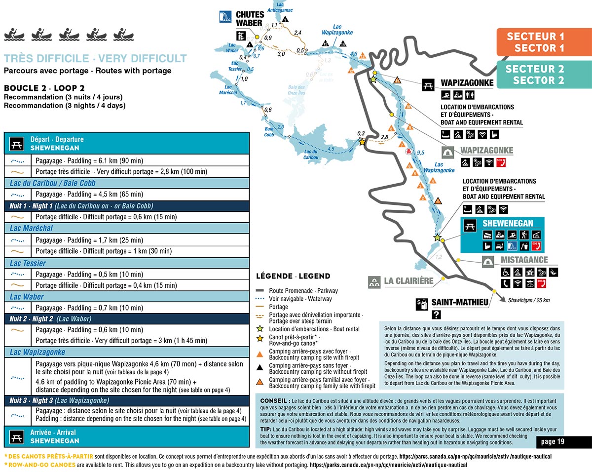 Carte des lacs Wapizagonke, du Caribou, Maréchal et Tessier