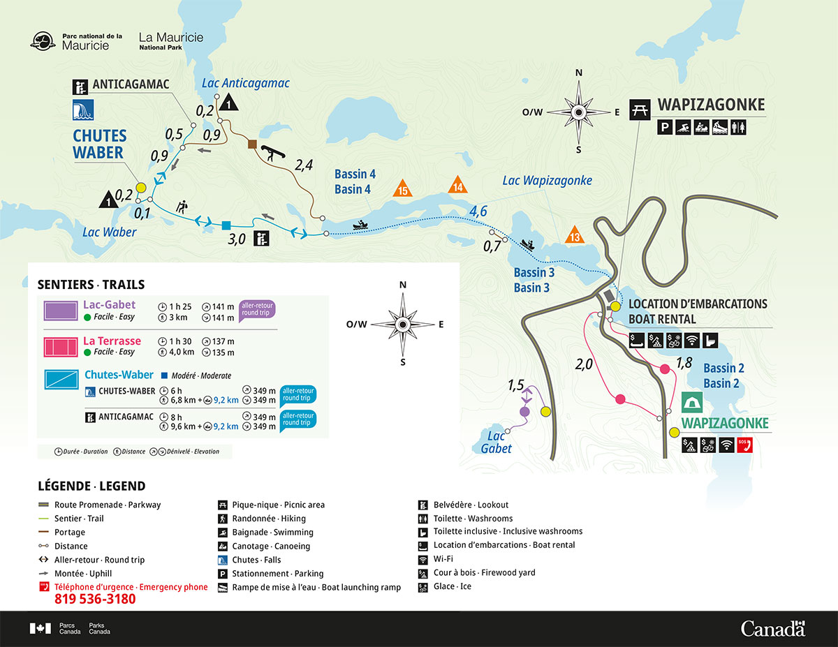 Carte des sentiers Chutes Waber, La Terrasse et Lac-Gabet