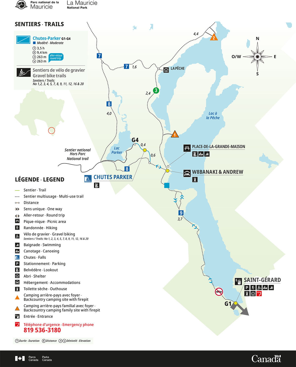 Carte du sentier des chutes Parker