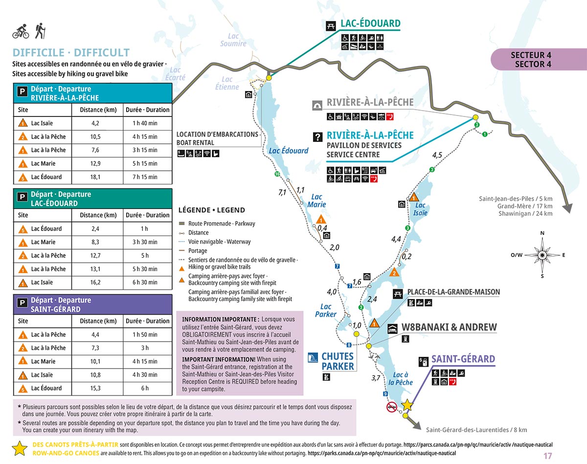 St-Gérard, Lac-Édouard and Lac-à-la-Pêche sector map - Hiking- biking access