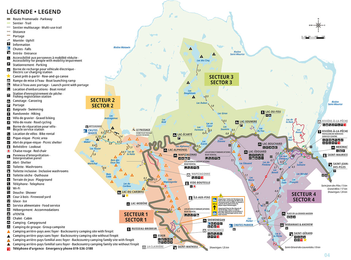 Map of the 4 sectors in canoe-camping