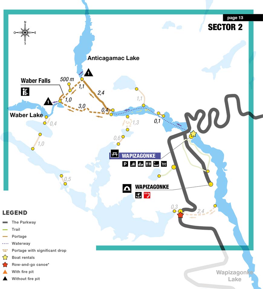 Anticagamac and Waber Lakes sector map
