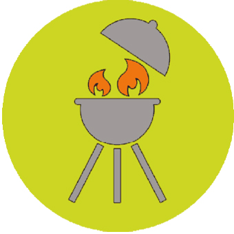 Illustration of a charcoal and briquette barbecue.