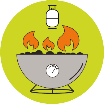 Illustration of a portable propane fire pit.