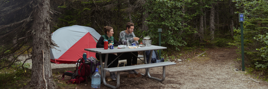 A couple having lunch in camping