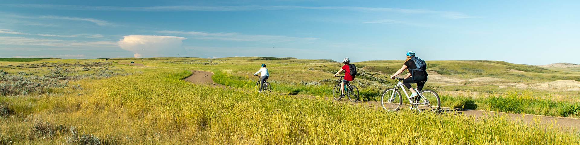 Family on a bike ride along the Badlands Parkway.