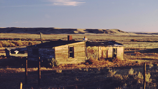 Larson homestead prior to start of conservation work with the Frenchman river valley in the background.