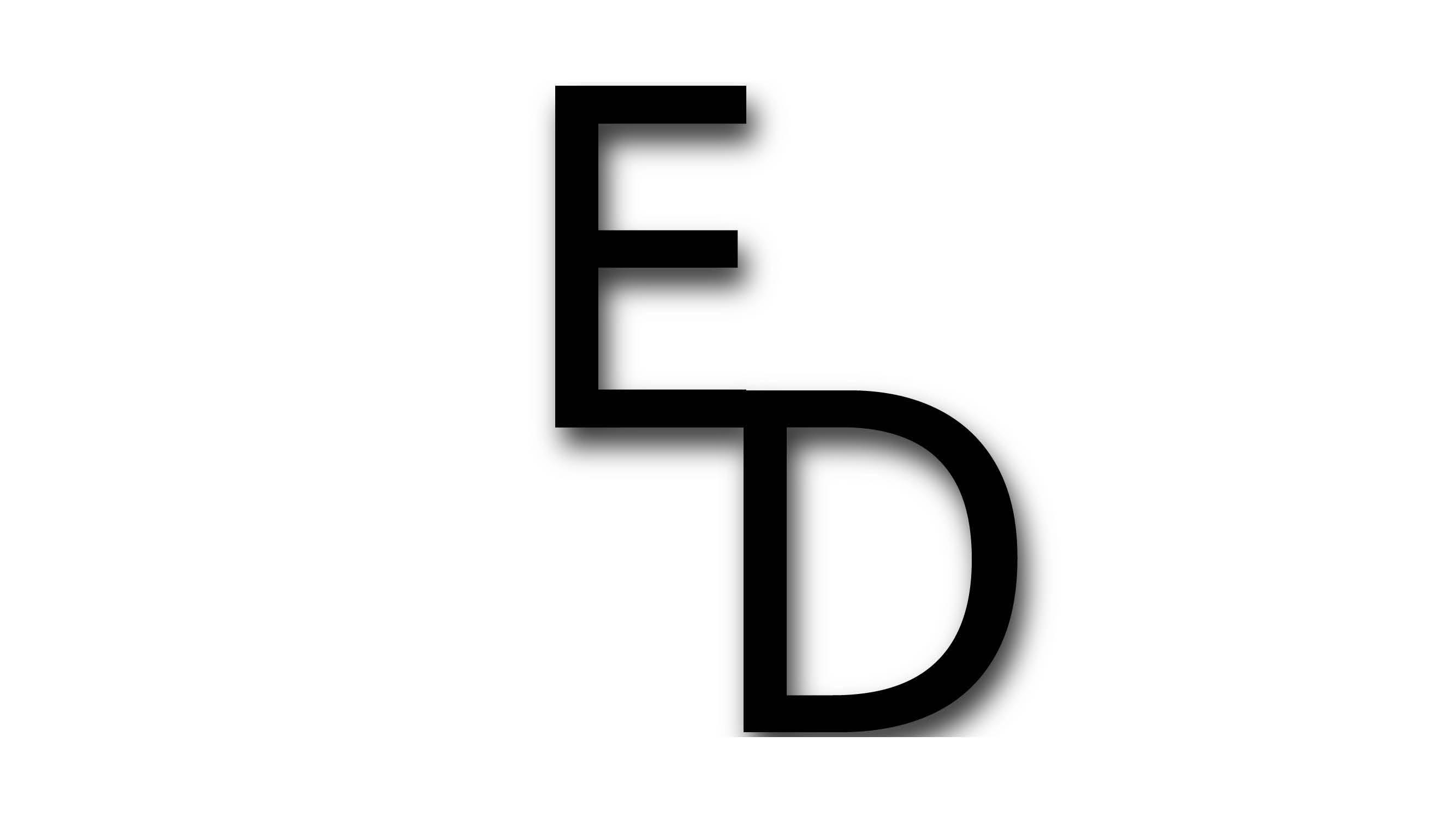 Cattle brand appearing as a capital letter D connected at the bottom of a capital E.