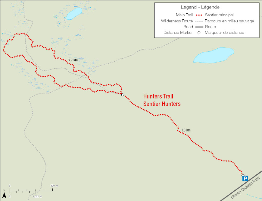 Carte du sentier du lac Hunters