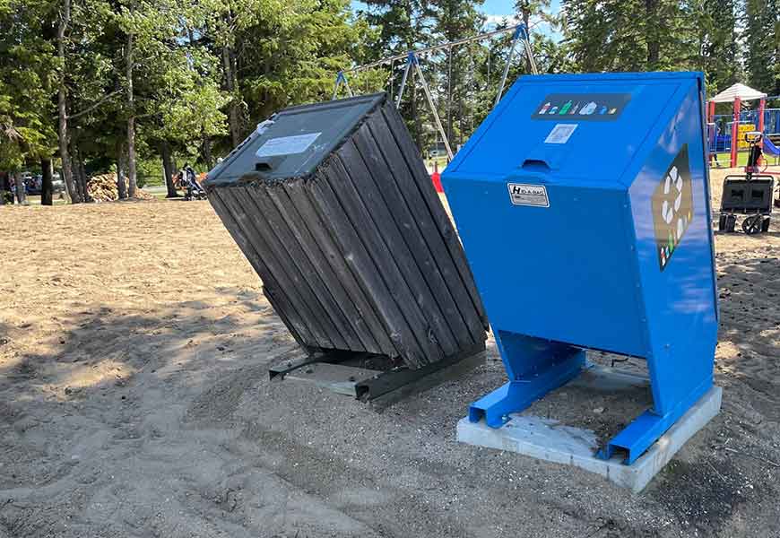 brown bin and blue bin are small containers designed for individual use