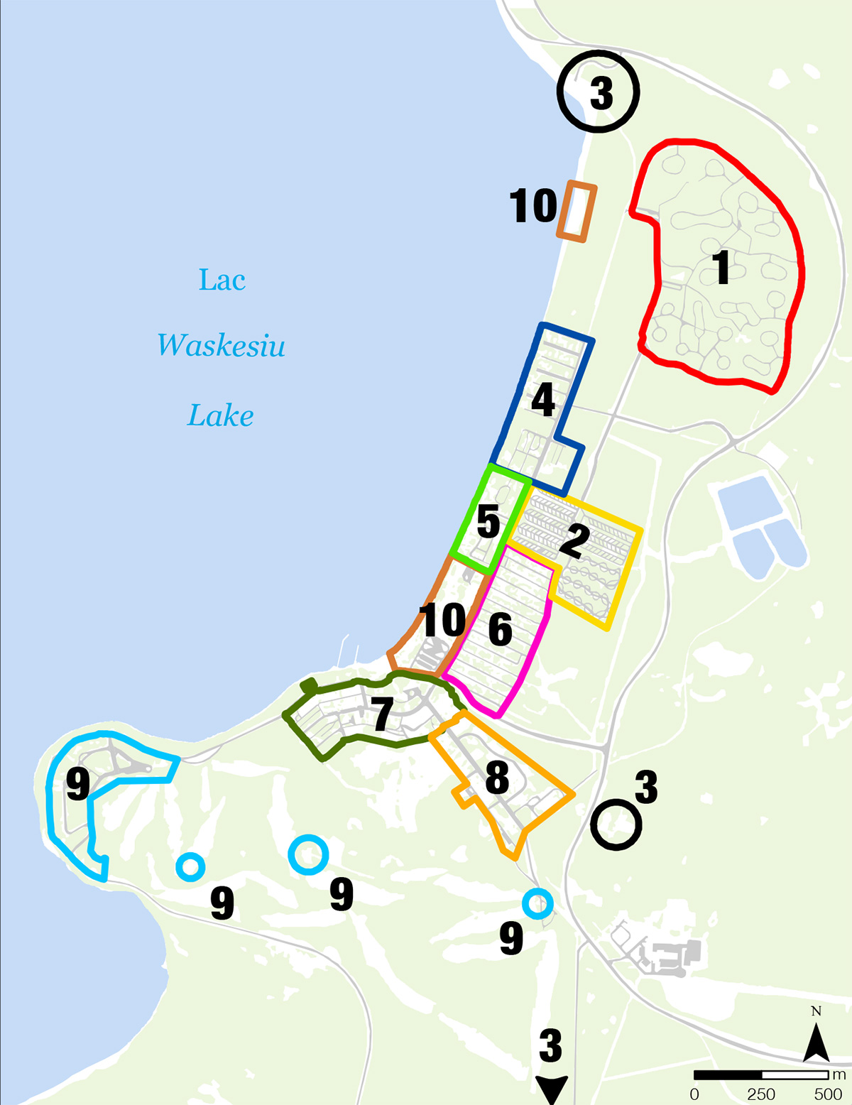 Evacuation zones map for Waskesiu