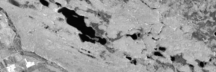 A satellite image of Amyot Lake and the surrounding area.