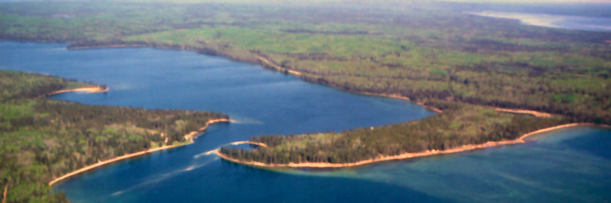 An aerial view of the Narrows on Waskesiu Lake. 