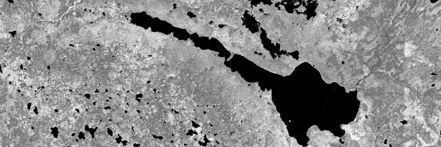 Image satellite du lac Waskesiu et des environs.