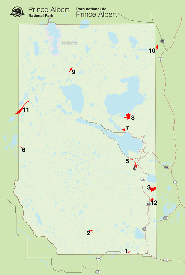 Map – Prince Albert National Park loon survey lakes.
