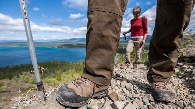 Close up view of hiking boots