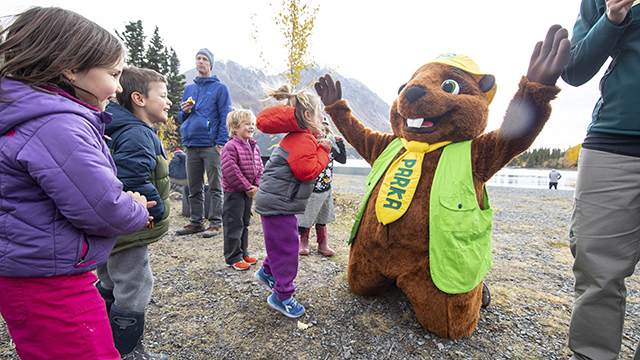 Parka with children outside