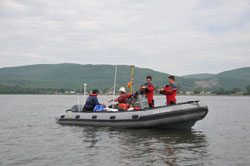 Underwater archaeologists preparing to dive