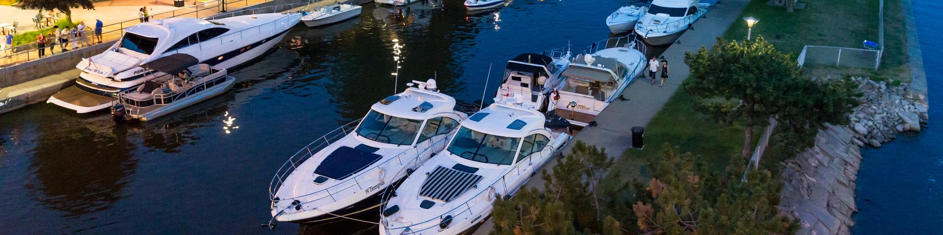 Boats moored at the locks of Sainte-Anne-de-Bellevue Canal.