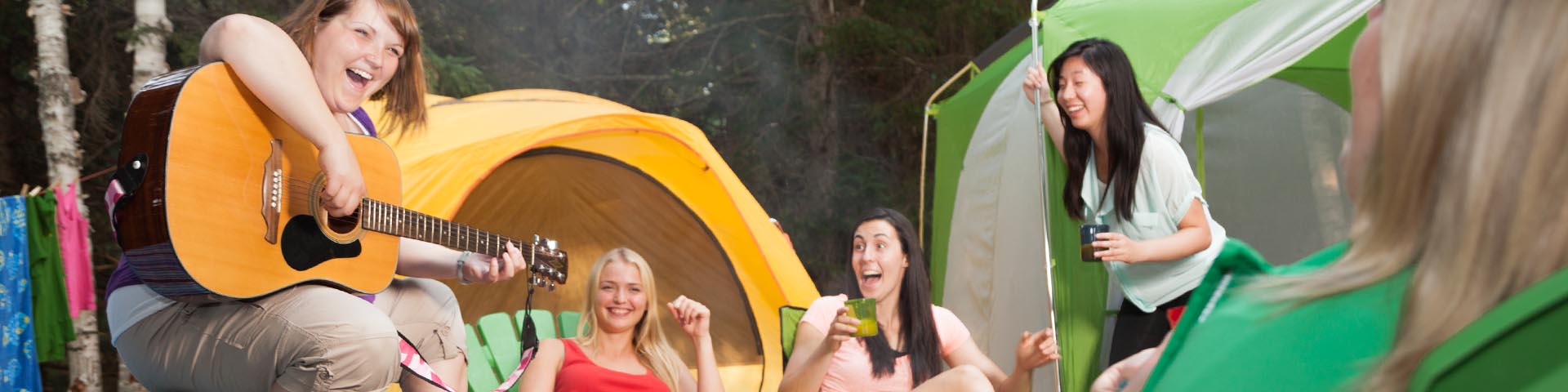 Women having fun in camping at South Kouchibouguac campground.