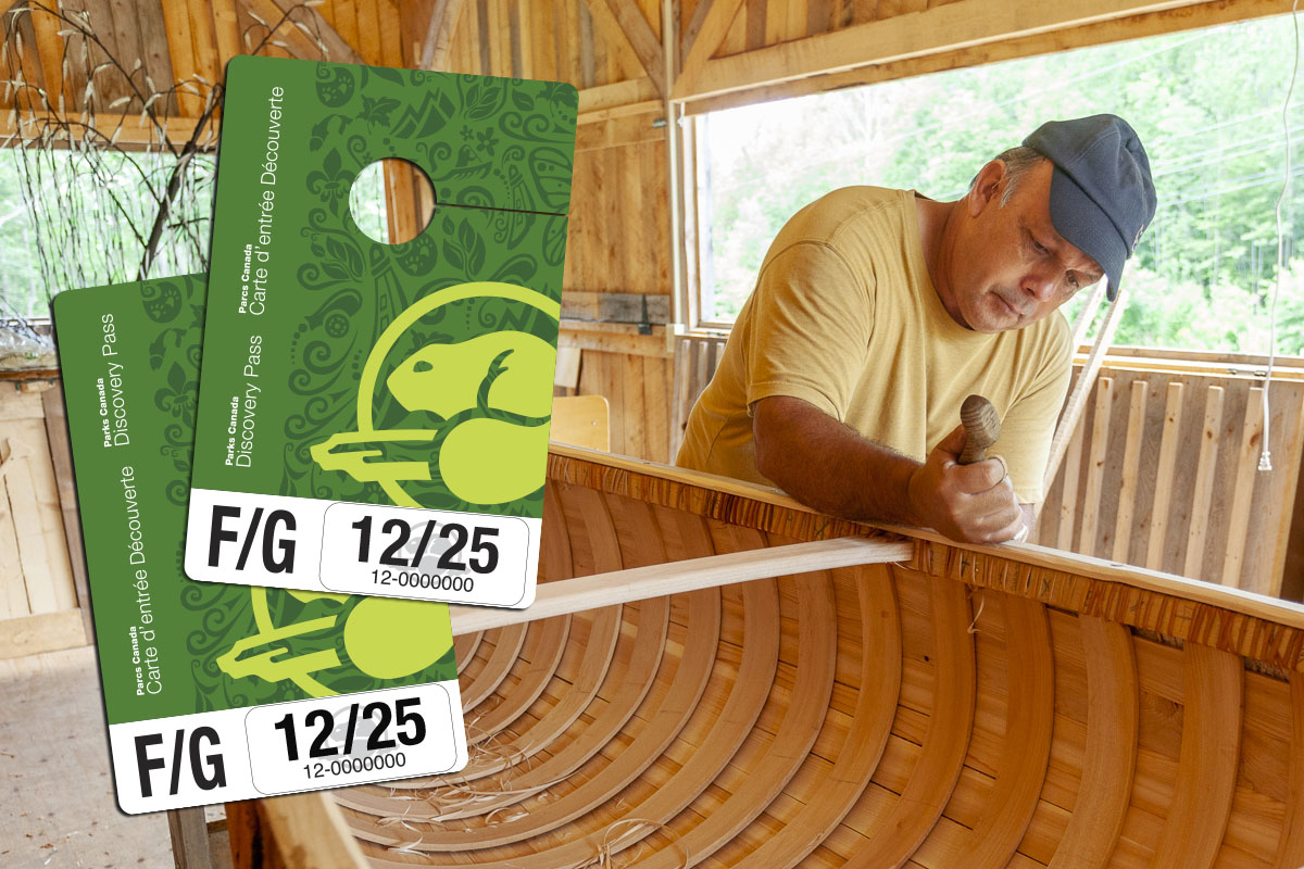 Todd Labrador building a birch bark canoe.