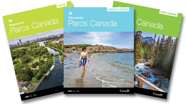 Les couvertures de brochures pour la Nouvelle-Écosse, l'Ontario et l'Ouest canadien.