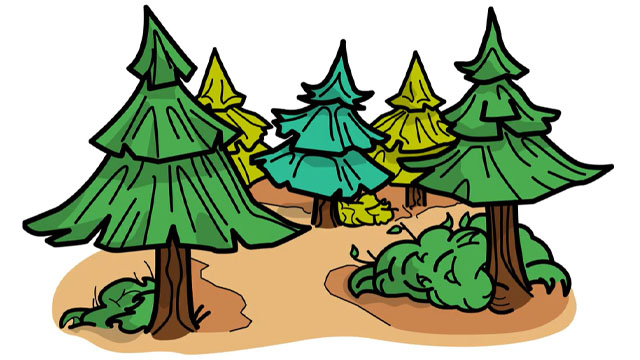 A still frame from the video showing a drawing of trees.