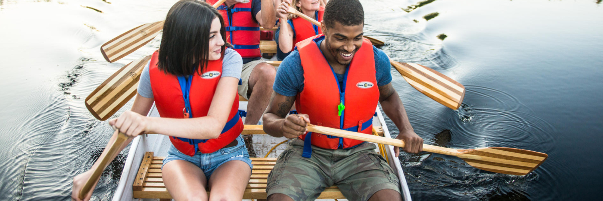 Visitors in a large canoe