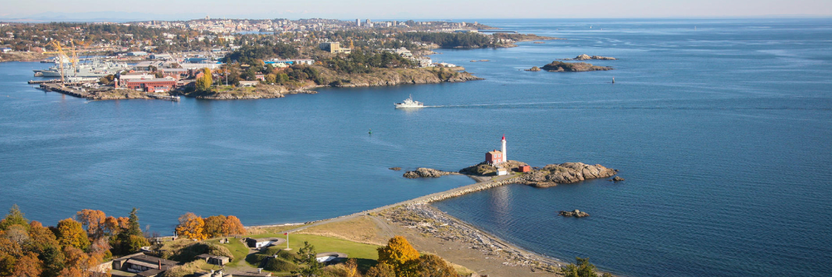 Aerial view of Fort Rodd Hill and Fisgard Lighthouse National Historic Sites.