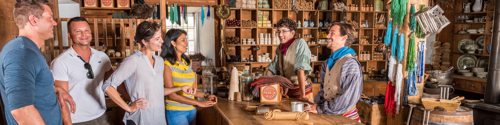 Visitors discover a variety of 19th-century items for sale in the Sales Shop. Lower Fort Garry National Historic Site.
